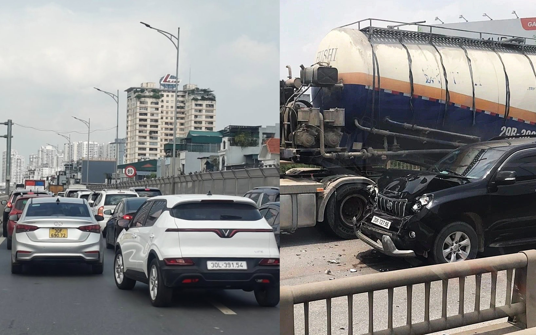 Liên tiếp xảy ra tai nạn giao thông liên hoàn trên vành đai 2 và 3