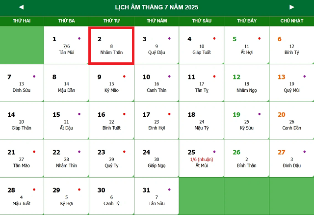 Lịch âm 2/7 - Âm lịch hôm nay 2/7 - Lịch vạn niên ngày 2/7/2025- Ảnh 1.