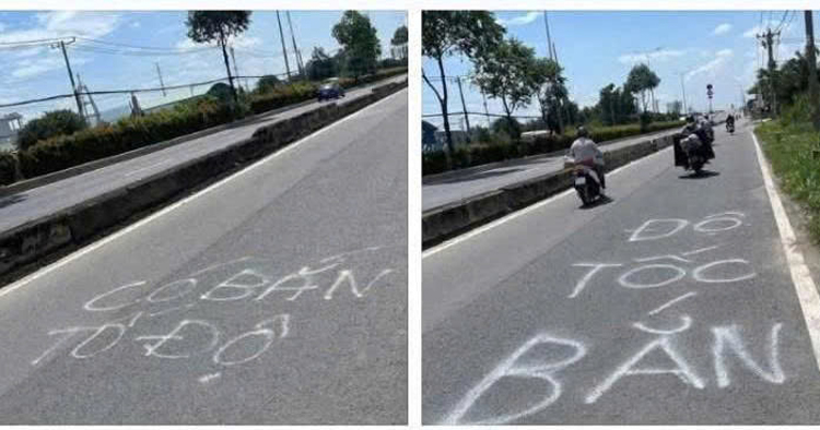 TP Hồ Chí Minh: Xác minh đối tượng phun sơn dòng chữ 'bắn tốc độ' trên đường Lê Quang Đạo- Ảnh 1. TP Hồ Chí Minh: Xác minh đối tượng phun sơn dòng chữ 'bắn tốc độ' trên đường Lê Quang Đạo- Ảnh 1.