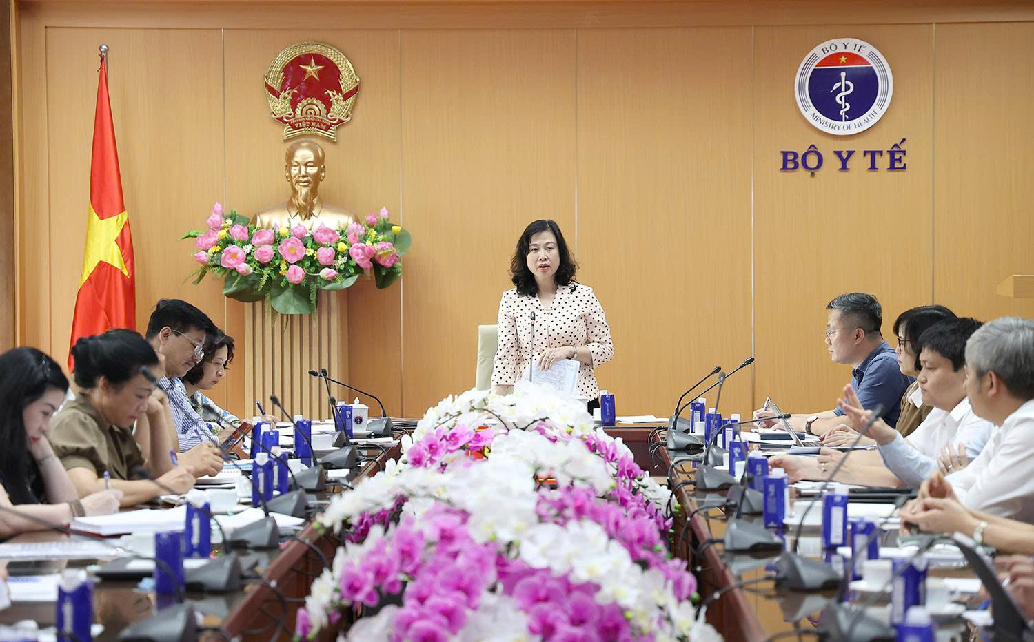 Bộ trưởng Đào Hồng Lan chủ trì họp thúc đẩy tiến độ Triển lãm thành tựu Y tế Việt Nam nhân dịp Kỷ niệm 80 năm Ngày Quốc khánh- Ảnh 1.
