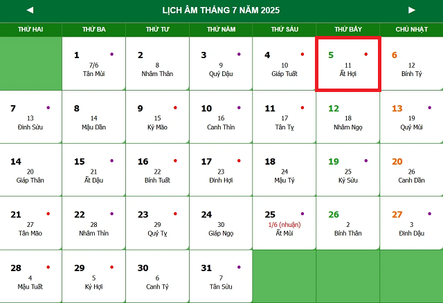 Lịch âm 5/7 - Âm lịch hôm nay 5/7 - Lịch vạn niên ngày 5/7/2025- Ảnh 1. Lịch âm 5/7 - Âm lịch hôm nay 5/7 - Lịch vạn niên ngày 5/7/2025- Ảnh 1.