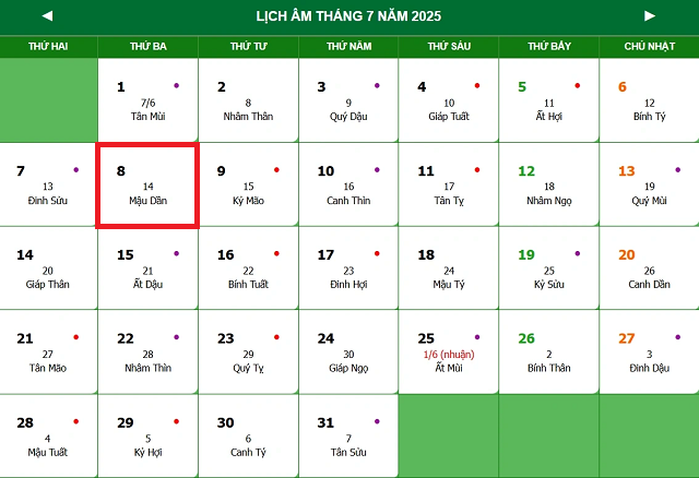 Lịch âm 8/7 - Âm lịch hôm nay 8/7 - Lịch vạn niên ngày 8/7/2025- Ảnh 1.