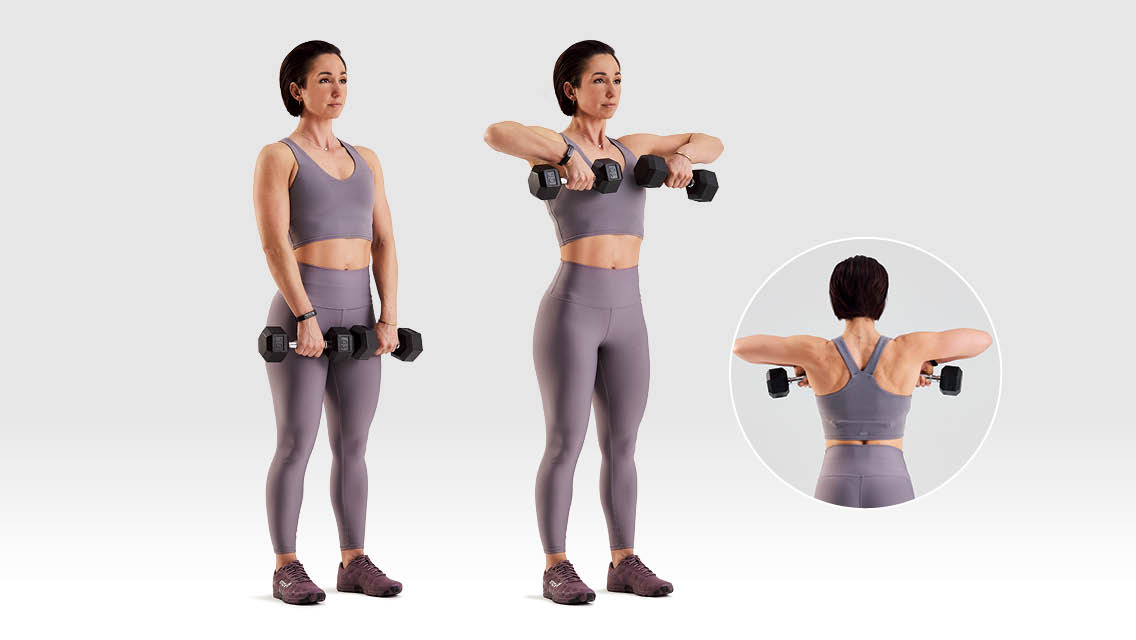 Bài tập vai thon, lưng thẳng với tạ- Ảnh 1.