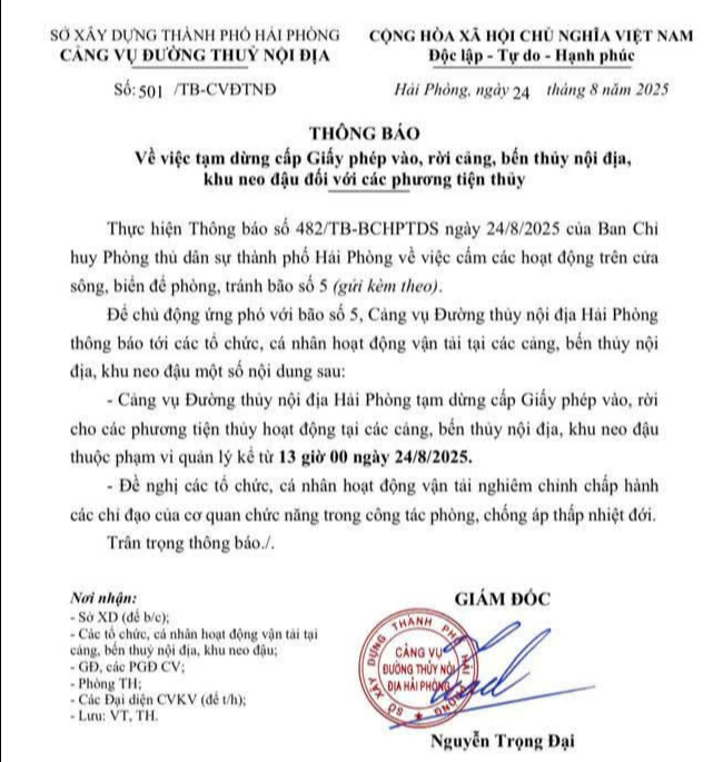 Hải Phòng tạm dừng cấp giấy phép phương tiện thủy phòng, tránh bão số 5- Ảnh 1.
