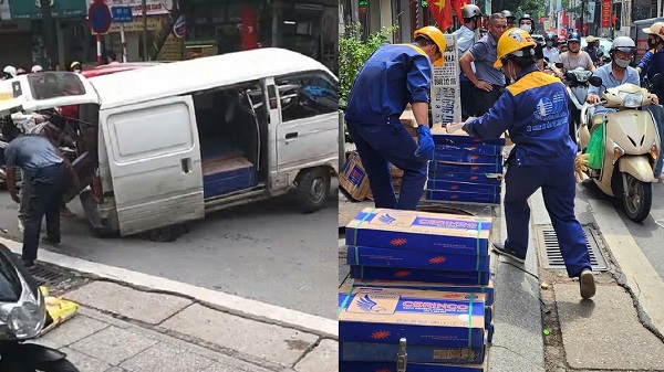 Ô tô bất ngờ ‘sụt hố’ trên phố Đội Cấn, Hà Nội- Ảnh 2.