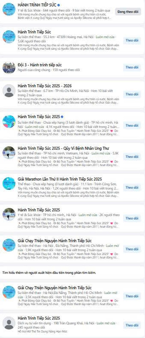 Giả mạo fanpage giải chạy ‘Hành trình Tiếp sức' hỗ trợ bệnh nhân ung thư- Ảnh 1. Giả mạo fanpage giải chạy ‘Hành trình Tiếp sức' hỗ trợ bệnh nhân ung thư- Ảnh 1.