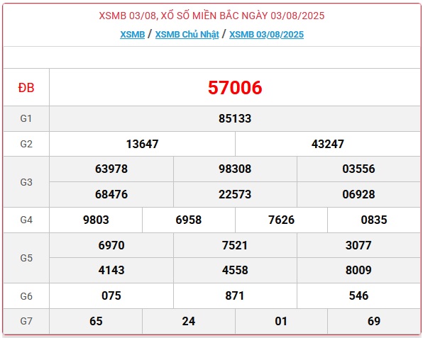 Kết quả xổ số miền Bắc hôm nay ngày 3/8/2025 - XSMB 3/8- Ảnh 1.