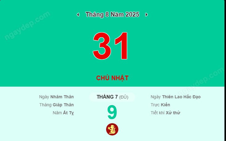 Lịch âm 31/8 - Âm lịch hôm nay 31/8 - Lịch vạn niên ngày 31/8/2025