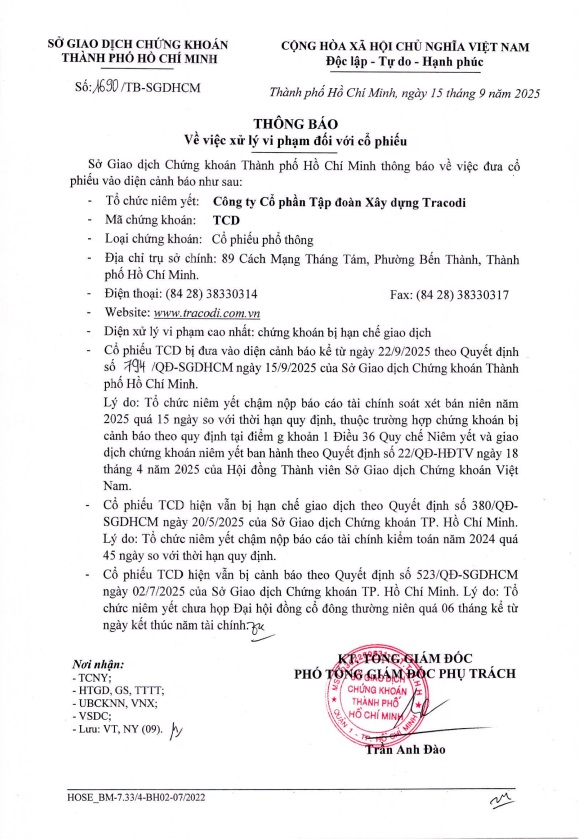 Cổ phiếu TCD của Tracodi bị hạn chế giao dịch- Ảnh 2.