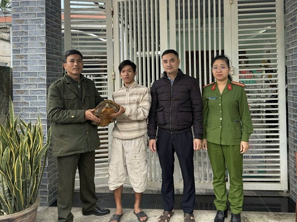 Phát hiện rùa quý hiếm nặng gần 7kg trong vườn, người dân tự nguyện giao nộp cơ quan chức năng- Ảnh 1.