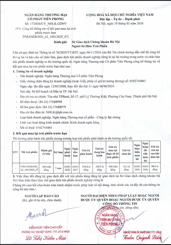 TPBank mua 12,1 tỷ đồng trái phiếu trước hạn- Ảnh 2.