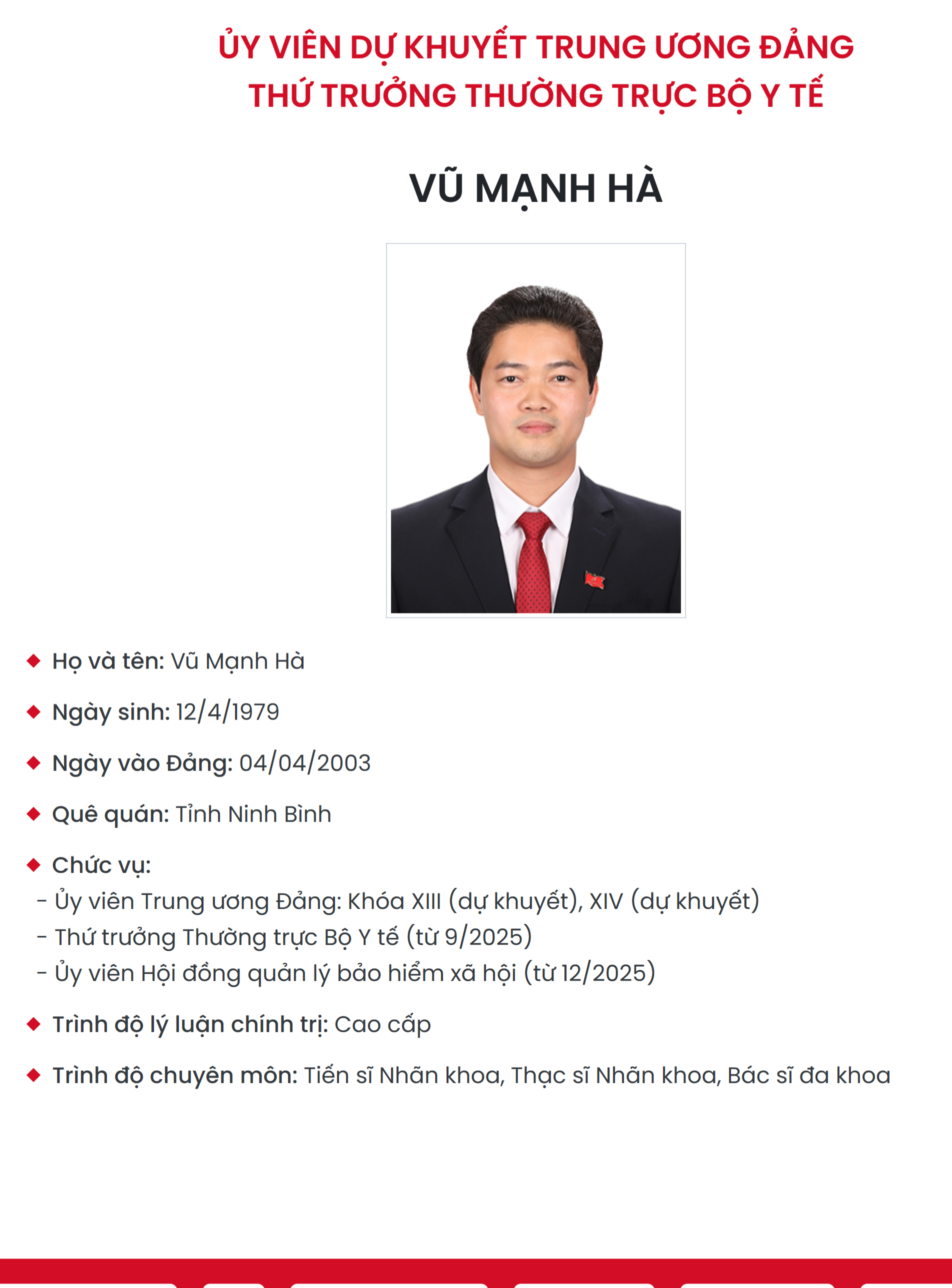 Thứ trưởng Thường trực Bộ Y tế Vũ Mạnh Hà tiếp tục được bầu vào Ban Chấp hành Trung ương khoá XIV- Ảnh 1.