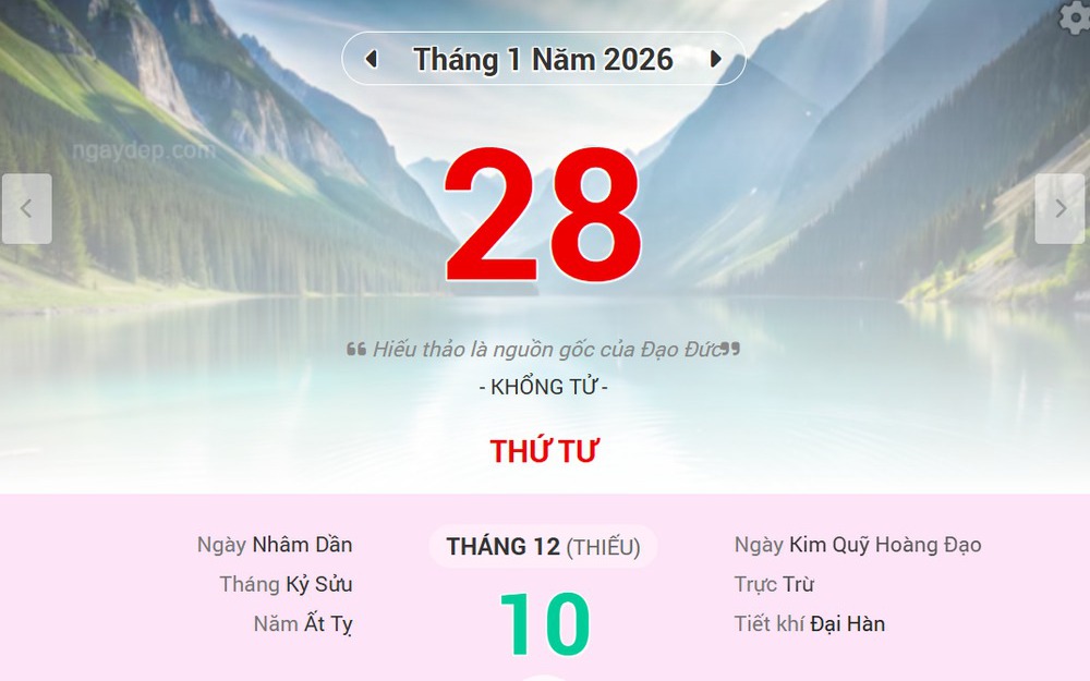 Lịch âm 28/1 - Âm lịch hôm nay 28/1 - Lịch vạn niên ngày 28/1/2026
