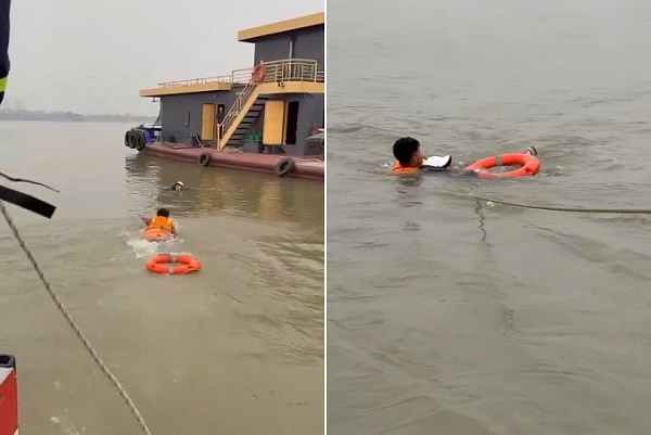 Giải cứu khẩn cấp người nhảy cầu Vĩnh Tuy chiều 3/1- Ảnh 1.