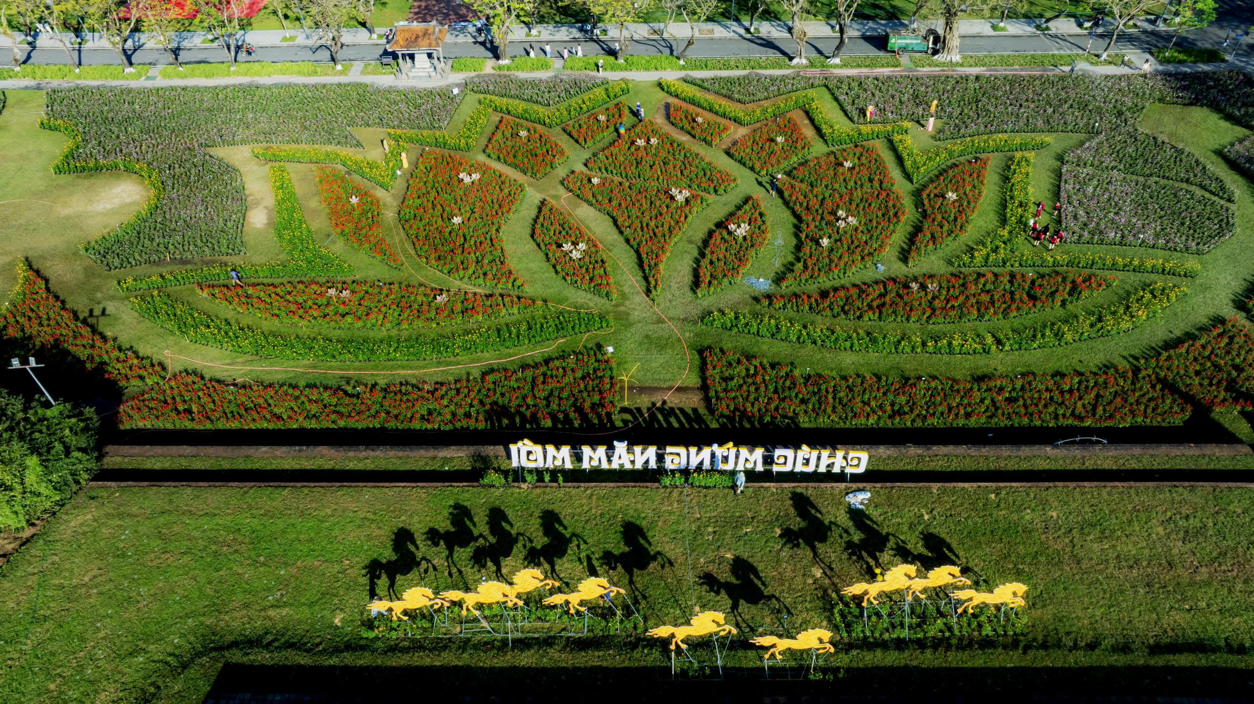 Choáng ngợp hình ảnh hàng vạn chậu hoa kết thành đóa sen khổng lồ ở Huế- Ảnh 2. Choáng ngợp hình ảnh hàng vạn chậu hoa kết thành đóa sen khổng lồ ở Huế- Ảnh 2.