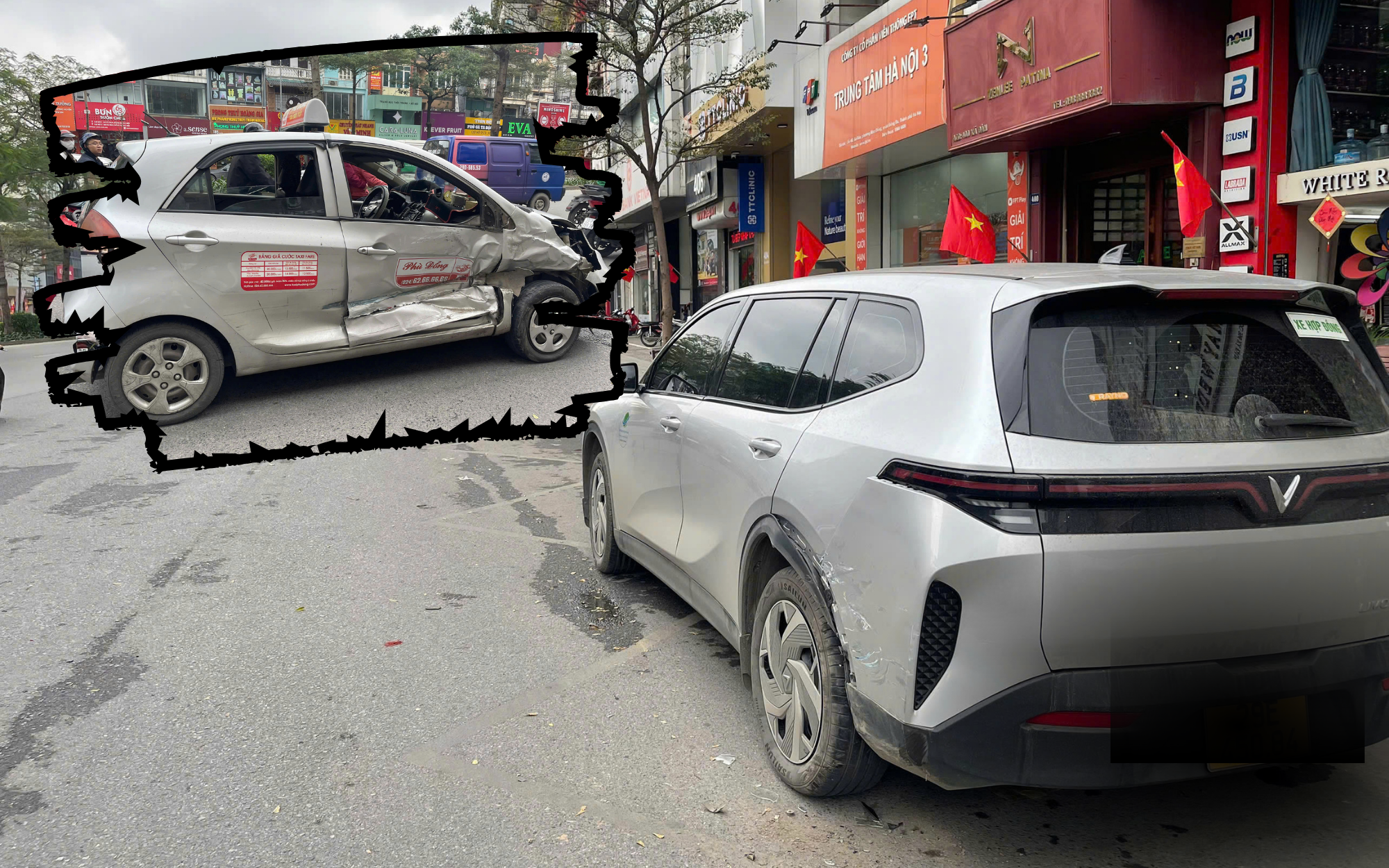 Truy tìm tài xế ô tô màu xanh gây tai nạn liên hoàn trên phố Xã Đàn- Ảnh 2.