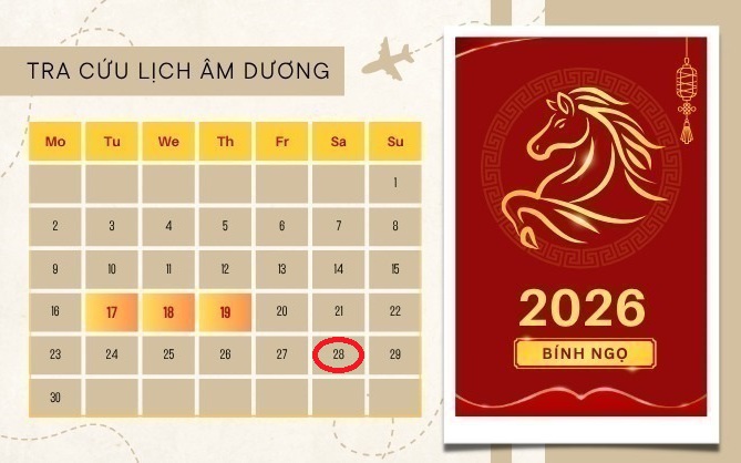 Lịch âm 28/2 - Âm lịch hôm nay 28/2 - Lịch vạn niên ngày 28/2/2026
