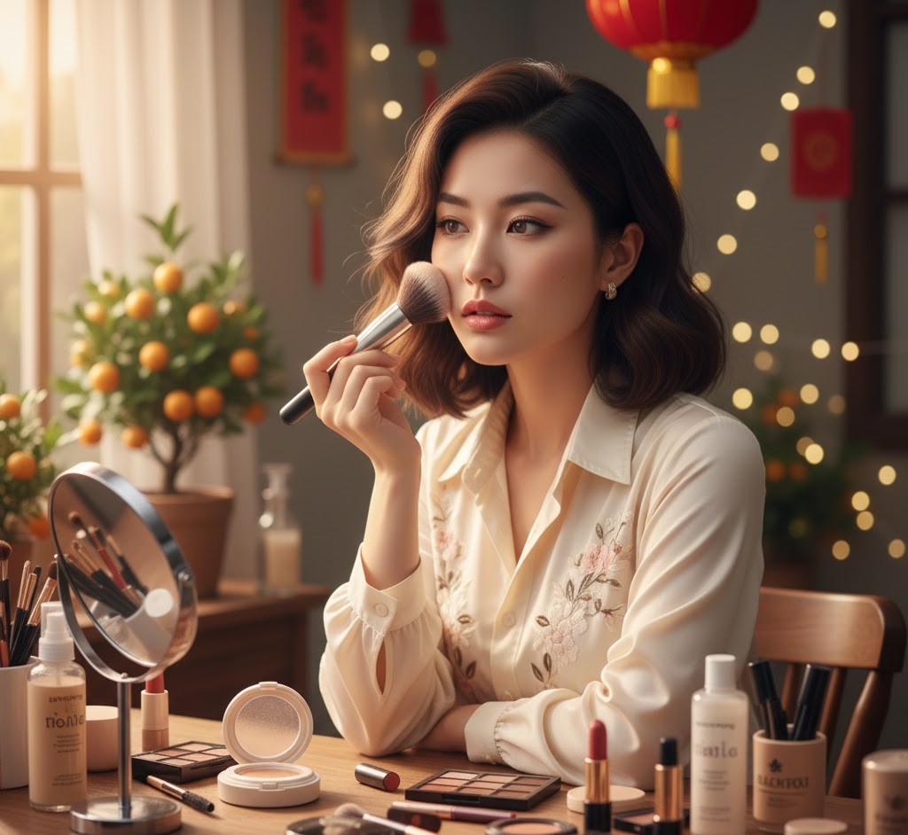 Cách trang điểm đẹp không bị lem khi đi du Xuân- Ảnh 1.