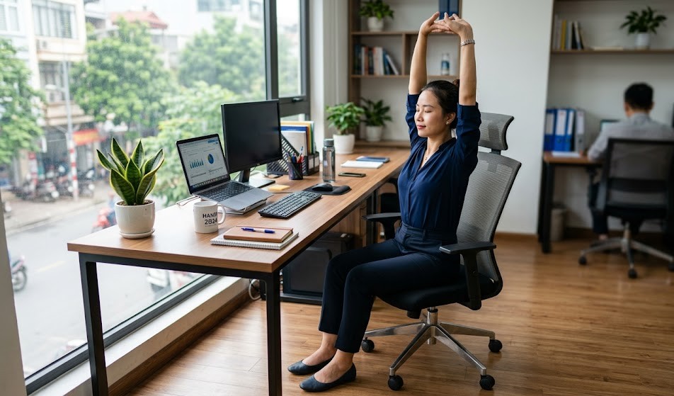 3 động tác đơn giản ngay tại chỗ giúp giảm mệt mỏi- Ảnh 1.