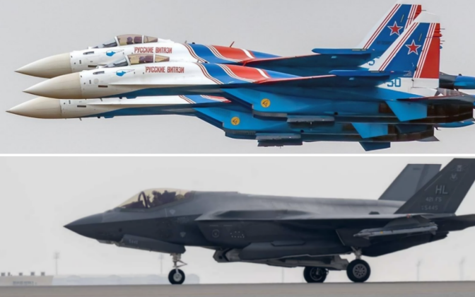 Thực hư việc tiêm kích F-35 Israel lần đầu bắn hạ máy bay Yak-130 của Iran- Ảnh 2. Tiêm kích F-35 Na Uy đối đầu hai oanh tạc cơ Tu-95MS cùng Su-35 Nga trên biển Barents