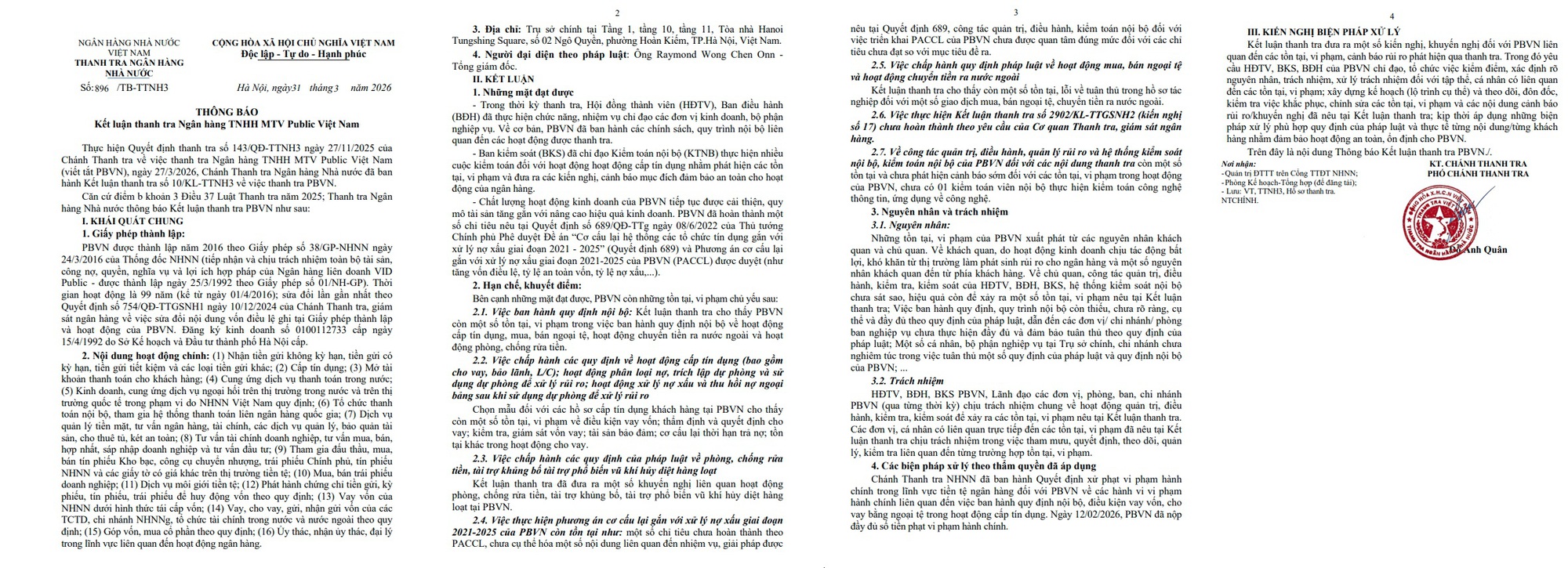 Thanh tra Ngân hàng Nhà nước phát hiện vi phạm tại Public Bank Việt Nam- Ảnh 2. Thanh tra Ngân hàng Nhà nước phát hiện vi phạm tại Public Bank Việt Nam- Ảnh 2.