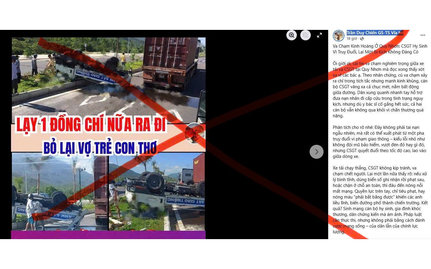 Thông tin rượt đuổi người vi phạm giao thông dẫn đến tai nạn nghiêm trọng là sai sự thật