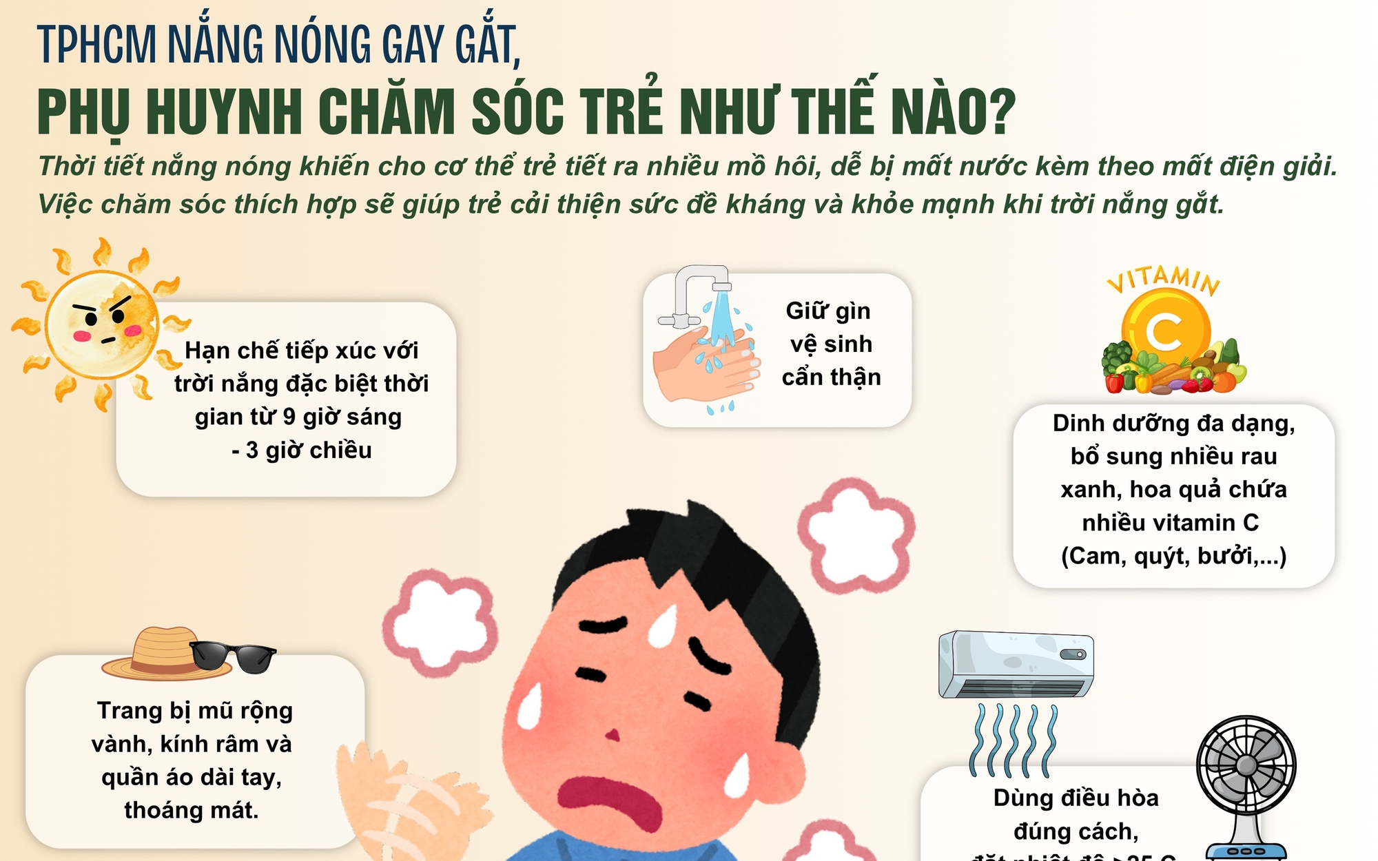 Nắng nóng trên các khu vực trong cả nước những ngày tới thế nào?- Ảnh 2. Nắng nóng gay gắt, HCDC TPHCM hướng dẫn cách chăm sóc trẻ em