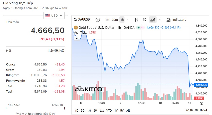 Giá vàng thế giới lao dốc sáng 13/4- Ảnh 1.