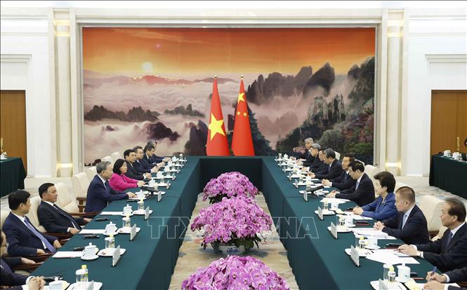 Tổng Bí thư, Chủ tịch nước Tô Lâm hội kiến Chủ tịch Chính hiệp toàn quốc Trung Quốc Vương Hộ Ninh- Ảnh 3. Tổng Bí thư, Chủ tịch nước Tô Lâm hội kiến Chủ tịch Chính hiệp toàn quốc Trung Quốc Vương Hộ Ninh- Ảnh 3.