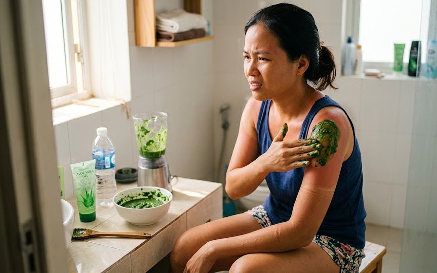 Nắng nóng đỉnh điểm, ra ngoài 10 phút đã rát da, chuyên gia hướng dẫn cách bảo vệ da khỏi cháy nắng- Ảnh 2. Da cháy nắng và cách dùng rau mồng tơi để xử lý