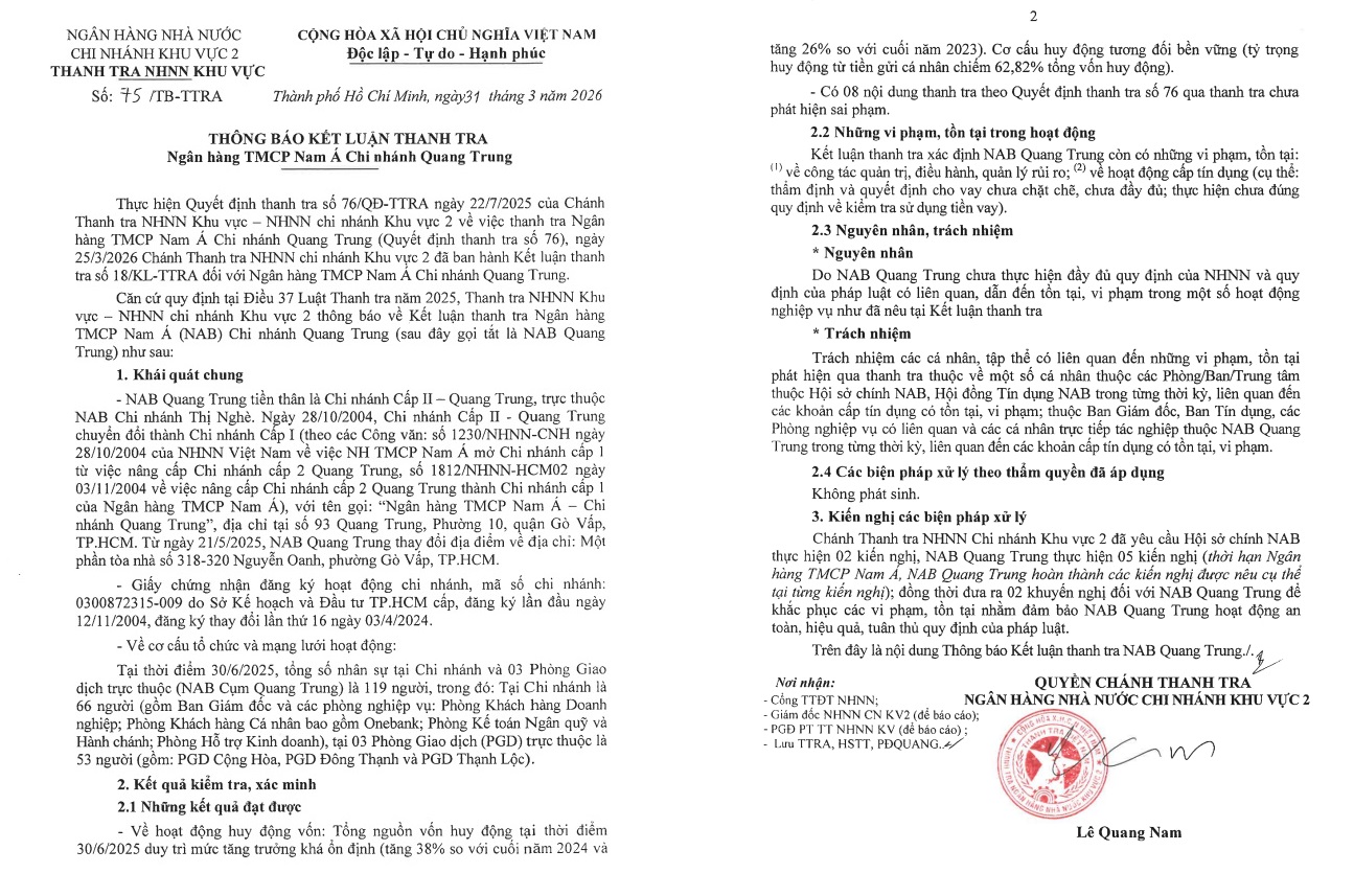 Hội sở chính Nam A Bank có liên quan vi phạm tại chi nhánh Quang Trung- Ảnh 2.