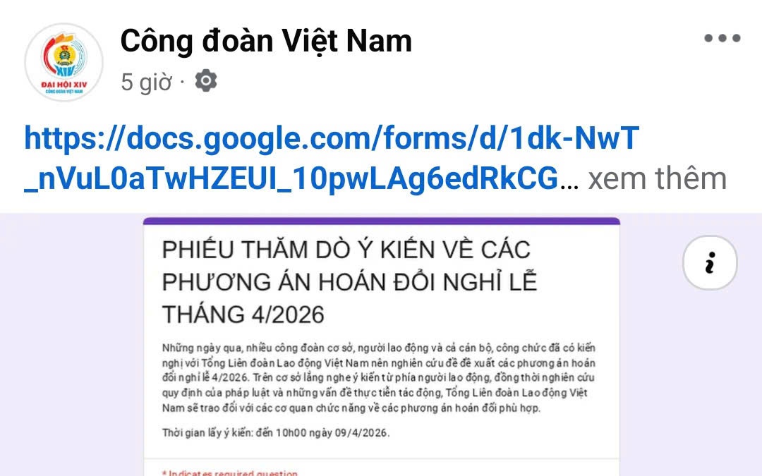 Lấy ý kiến về 3 phương án hoán đổi ngày nghỉ lễ Giỗ tổ Hùng Vương và 30/4 - 1/5