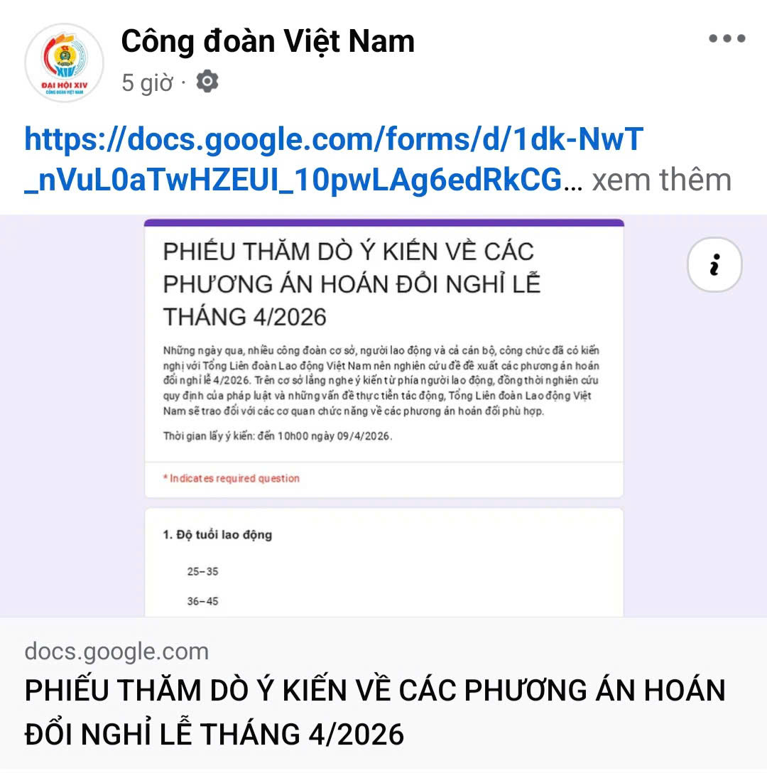 Lấy ý kiến về 3 phương án hoán đổi ngày nghỉ lễ Giỗ tổ Hùng Vương và 30/4 - 1/5- Ảnh 1.
