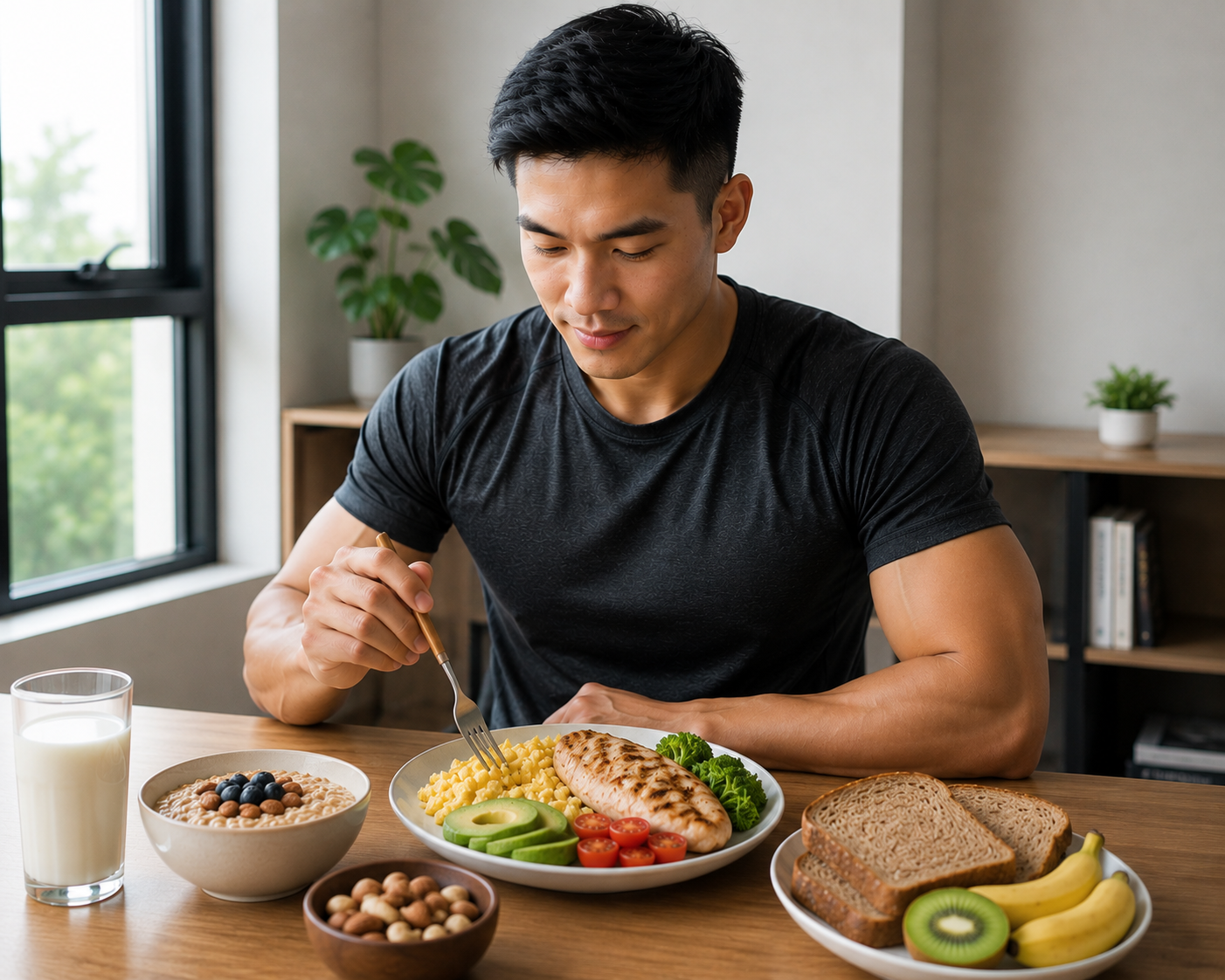 Muốn tăng cơ nên ăn nhiều vào buổi sáng hay sau tập tối?- Ảnh 3. Muốn tăng cơ nên ăn nhiều vào buổi sáng hay sau tập tối?- Ảnh 3.