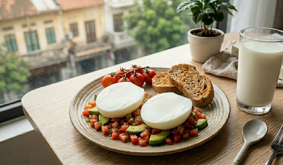 Bữa sáng với lòng trắng trứng gà và sữa giúp giữ dáng hiệu quả- Ảnh 1.
