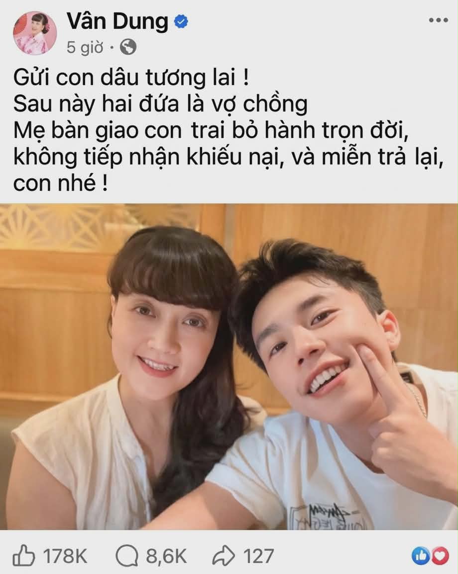 Màn rao 'bán con trai' hài hước của nghệ sĩ Vân Dung- Ảnh 1. Màn rao 'bán con trai' hài hước của nghệ sĩ Vân Dung- Ảnh 1.