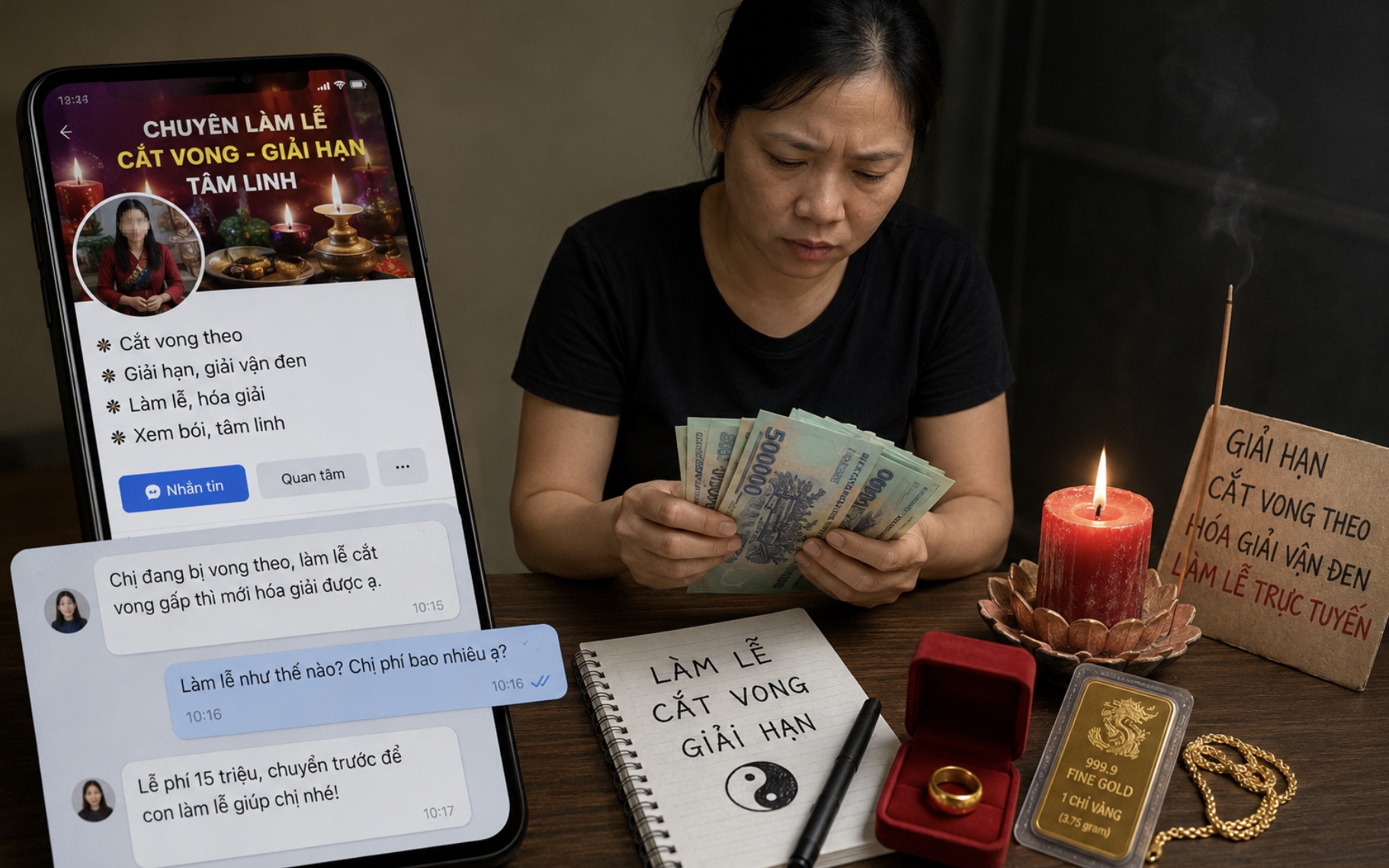 Khởi tố người phụ nữ tự xưng "cắt vong", lừa tiền và vàng của nhiều người
