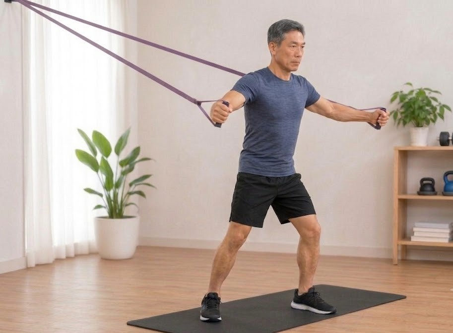5 bài tập với dây kháng lực hỗ trợ giảm mỡ bụng sau tuổi 50 - Ảnh 4.