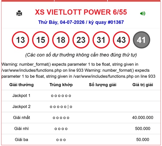 Kết quả xổ số Vietlott hôm nay 4/7/2026 - Vietlott 4/7 - Xổ số Power 6/55 ngày 4/7 - Ảnh 1.