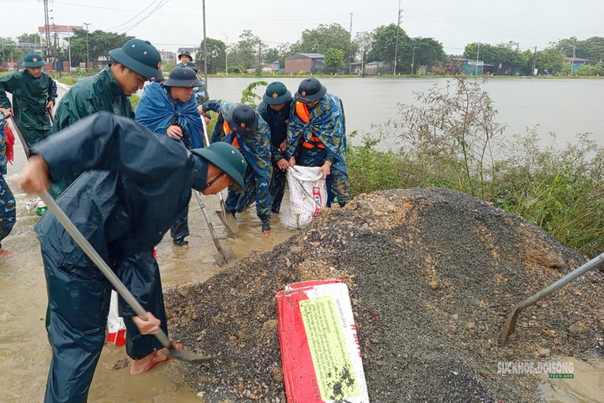 Bộ đội Lữ đoàn 28 dầm mưa đắp đê chống ngập- Ảnh 4.