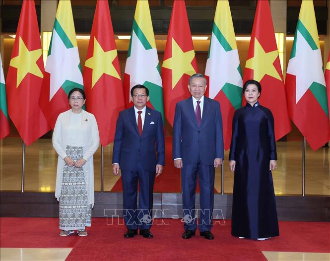 Tổng Bí thư, Chủ tịch nước Tô Lâm chủ trì Lễ đón Tổng thống Myanmar- Ảnh 9.
