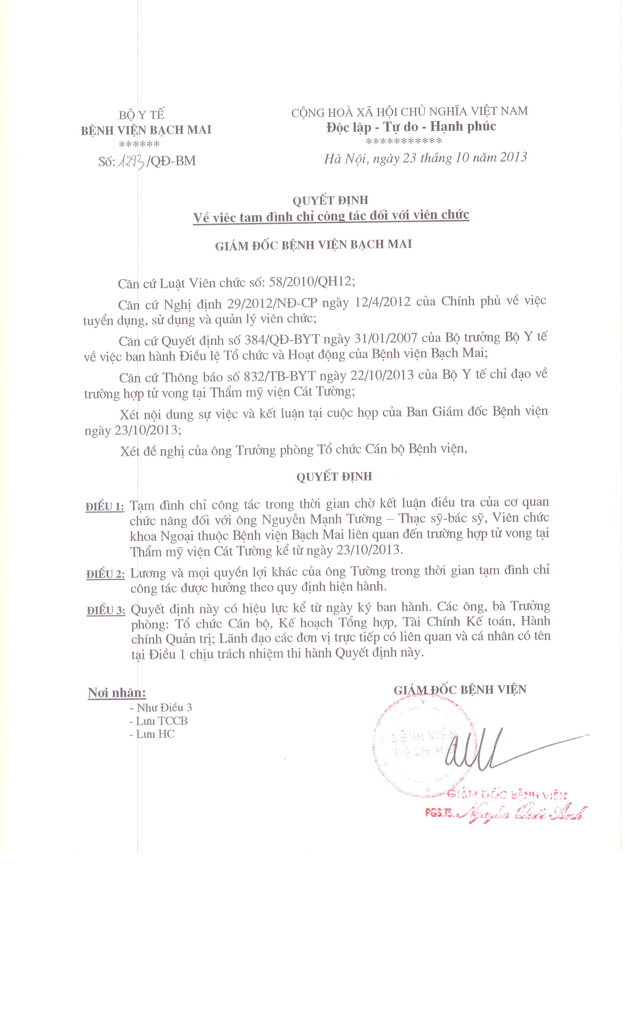 Đình chỉ công tác BS Nguyễn Mạnh Tường 1