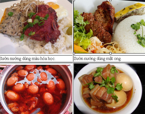 Lá cẩm - Dược liệu, chất tạo màu tự nhiên an toàn cho thực phẩm- Ảnh 3. Cách phân biệt món ăn dùng phẩm màu hóa học