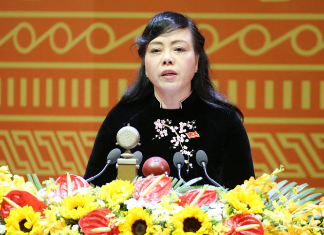 Bộ trưởng Bộ Y tế Nguyễn Thị Kim Tiến phát biểu tại phiên thảo luận tại Đại hội Đảng XII chiều 22-1