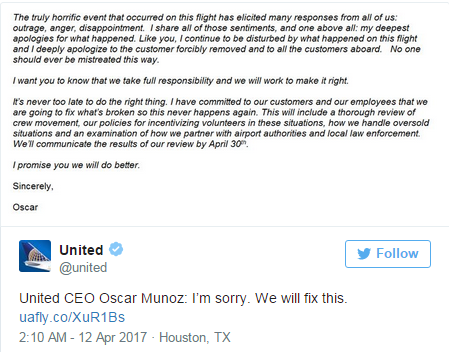 CEO United Airlines đăng tải trên Twitter