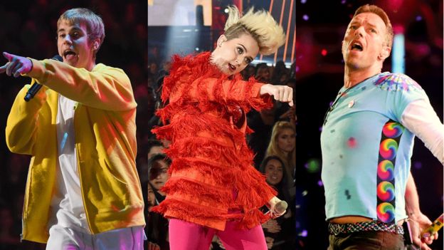 Justin Bieber, Katy Perry và Coldplay