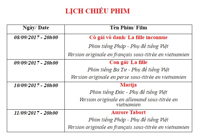 Lịch chiếu phim Liên hoan phim tình yêu Mons