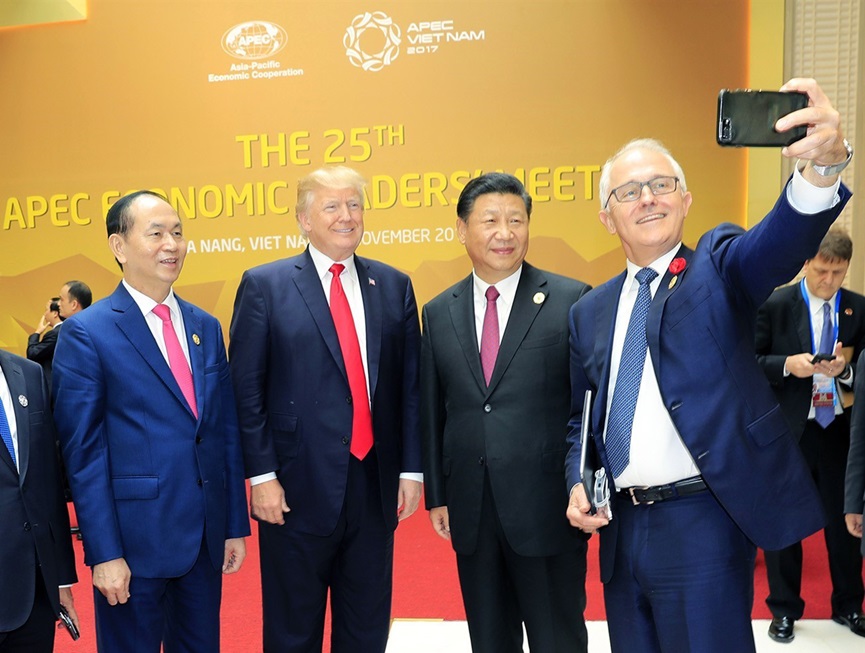 Chủ tịch nước Trần Đại Quang, Tổng thống Mỹ Donald Trump, Chủ tịch Trung Quốc Tập Cận Bình và Thủ tướng Australia Malcolm Turnbull 