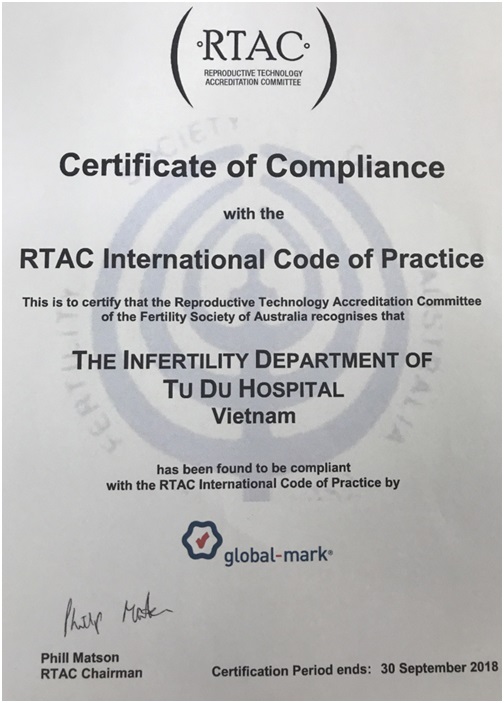 BV Từ Dũ nhận chứng nhận RTAC của Hiệp hội sinh sản Australia