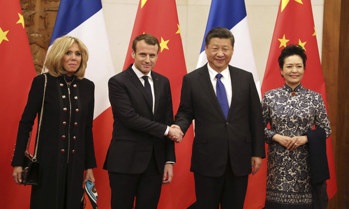 Chủ tịch Trung Quốc Tập Cận Bình đón tiếp Tổng thống Pháp Emmanuel Macron